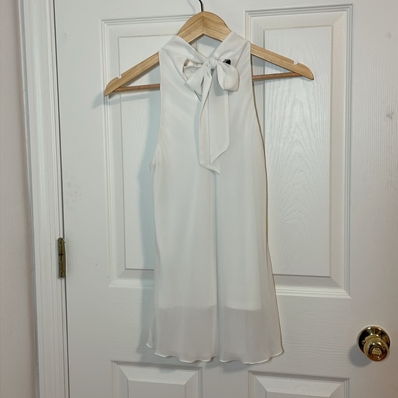 BCX sleeveless high neck white blouse, ruffles, XS - Picture 3 of 5